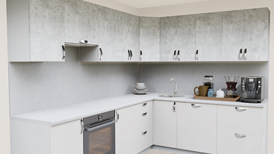 Кухня угловая Бетон светлый - Пастель зефир